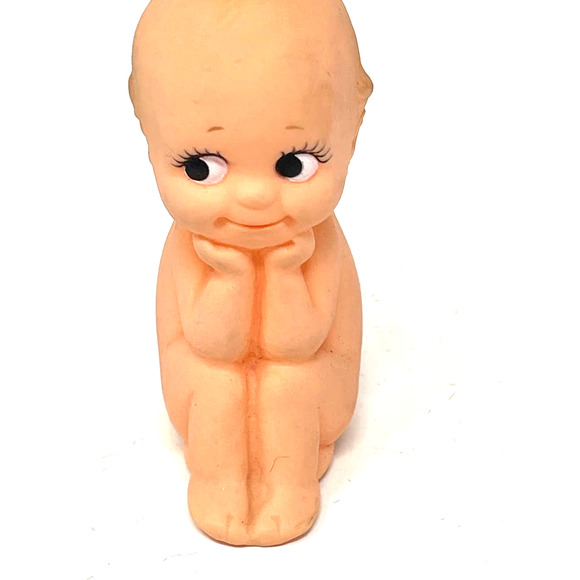 Kewpie Other - Vtg SWEET Kewpie Doll Rubber Signed Rose O Neill Cameo Sitting Little Wing 3.5
